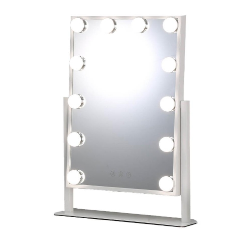 SPECCHIO RETTANGOLARE  HOLLYWOOD DA TAVOLO CON 12 LED CON 3 LUCI REGOLABILI, ACCENSIONE TOUCH CON SPINA DIMENSIONE 30X40 CM