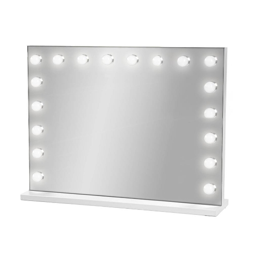SPECCHIO RETTANGOLARE HOLLYWOOD DA TAVOLO E PARETE CON 18 LED CON 3 LUCI REGOLABILI, ACCENSIONE TOUCH CON SPINA PRESA USB DIMENSIONE 80X60 CM