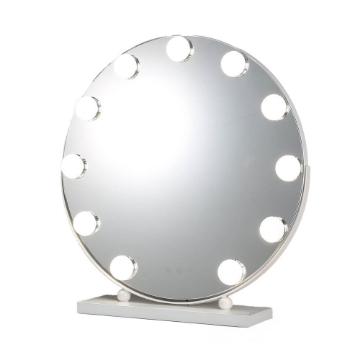 SPECCHIO TONDO  HOLLYWOOD DA TAVOLO CON 11 LED CON 3 LUCI REGOLABILI, ACCENSIONE TOUCH CON SPINA DIMENSIONE D.50 CM