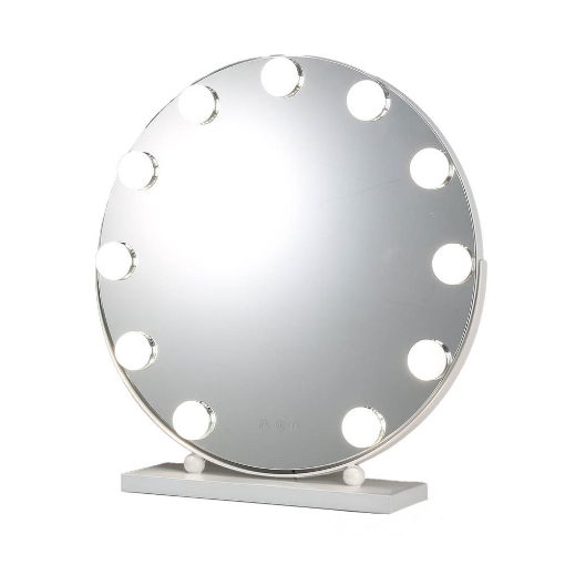 SPECCHIO TONDO  HOLLYWOOD DA TAVOLO CON 11 LED CON 3 LUCI REGOLABILI, ACCENSIONE TOUCH CON SPINA DIMENSIONE D.50 CM