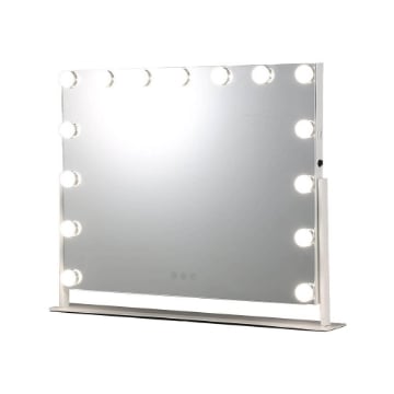 SPECCHIO RETTANGOLARE  HOLLYWOOD DA TAVOLO CON 15 LED CON 3 LUCI REGOLABILI, ACCENSIONE TOUCH CON SPINA DIMENSIONE 58X46 CM
