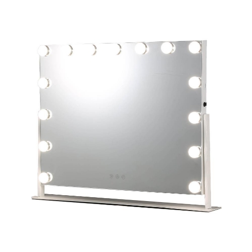 SPECCHIO RETTANGOLARE  HOLLYWOOD DA TAVOLO CON 15 LED CON 3 LUCI REGOLABILI, ACCENSIONE TOUCH CON SPINA DIMENSIONE 58X46 CM