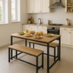 SET TAVOLO CON 2 PANCHE IN LEGNO120X60X74 CM NATURALE