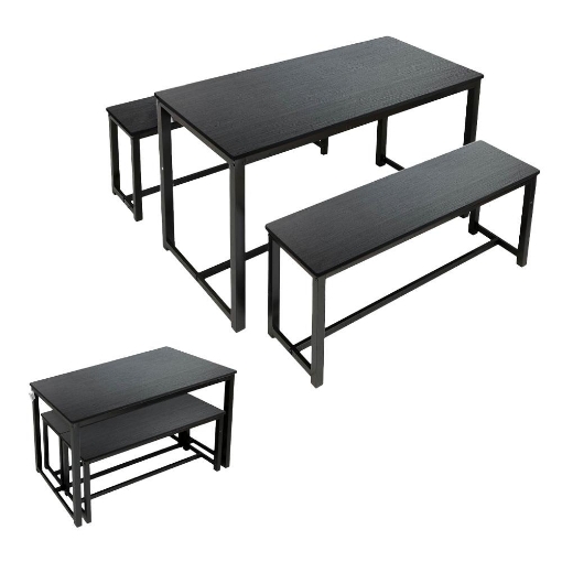 SET TAVOLO CON 2 PANCHE IN LEGNO120X60X74 CM NERO 
