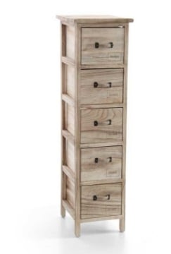 HOME CASSETTIERA SLIM IN LEGNO DECORATA A 5 CASSETTI 26 X 32 XH98 CM NATURAL ARTICOLO USATO 