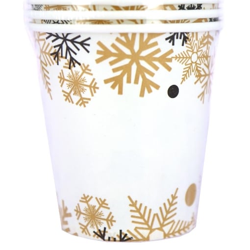 BICCHIERI DI CARTA DI NATALE COLORE BIANCO/DORATO FIOCCHI DI NEVE 50PZ 200CC 