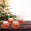 MA MAISON SET 4 TAZZE 210 CC CON PIATTINO STILE COOKIES ROSSE E VERDI IDEA REGALO 