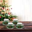 MA MAISON SET 4 TAZZE 210 CC CON PIATTINO STILE COOKIES ROSSE E VERDI IDEA REGALO 