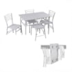 SET EASY CON TAVOLO E 4 SEDIE PIEGHEVOLI COLORE BIANCO, STRUTTURA IN METALLO E SEDUTA IN LEGNO 