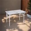SET EASY CON TAVOLO E 4 SEDIE PIEGHEVOLI COLORE BIANCO, STRUTTURA IN METALLO E SEDUTA IN LEGNO 