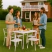 SET EASY CON TAVOLO E 4 SEDIE PIEGHEVOLI COLORE BIANCO, STRUTTURA IN METALLO E SEDUTA IN LEGNO 