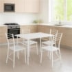 SET EASY CON TAVOLO E 4 SEDIE PIEGHEVOLI COLORE BIANCO, STRUTTURA IN METALLO E SEDUTA IN LEGNO 
