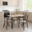 SET ZOY CON TAVOLO E 4 SEDIE PIEGHEVOLI COLORE NERO E ROVERE, STRUTTURA IN METALLO E SEDUTA IN LEGNO 
