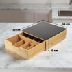 CASSETTO MULTIUSO IN BAMBOO CON DIVISORI INTERNI PIANO IN VETRO ANTRACITE 32X30X10HCM