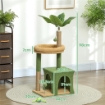 ALBERO TIRAGRAFFI PER GATTI CON CASETTA LETTINO E 2 PALLINE IN LEGNO E POLIESTERE 44X30X98 CM VERDE E MARRONE