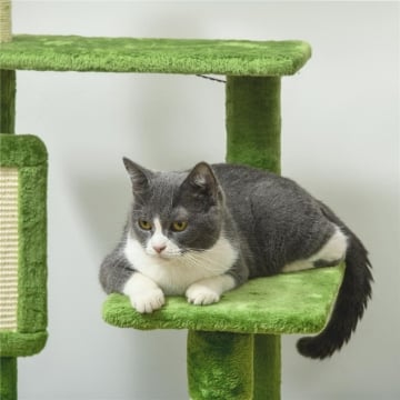 ALBERO PER GATTI MULTILIVELLO CON AMACA TIRAGRAFFI PALLINA E FOGLIE DECORATIVE 49X49X142 CM VERDE