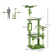 ALBERO PER GATTI MULTILIVELLO CON AMACA TIRAGRAFFI PALLINA E FOGLIE DECORATIVE 49X49X142 CM VERDE
