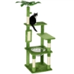 ALBERO PER GATTI MULTILIVELLO CON AMACA TIRAGRAFFI PALLINA E FOGLIE DECORATIVE 49X49X142 CM VERDE