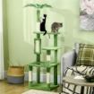 ALBERO PER GATTI MULTILIVELLO CON AMACA TIRAGRAFFI PALLINA E FOGLIE DECORATIVE 49X49X142 CM VERDE