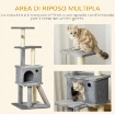 ALBERO TIRAGRAFFI MULTILIVELLO CON CASETTA, SCALA, PALLINA E PALI IN SISAL, 48X48X125 CM, GRIGIO