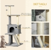 ALBERO TIRAGRAFFI MULTILIVELLO CON CASETTA, SCALA, PALLINA E PALI IN SISAL, 48X48X125 CM, GRIGIO