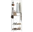 APPENDIABITI CON SCARPIERA A 2 LIVELLI, BARRA APPENDI ABITI, 4 GANCI, MENSOLA SUPERIORE, 52X30X180 CM, BIANCO