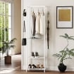 APPENDIABITI CON SCARPIERA A 2 LIVELLI, BARRA APPENDI ABITI, 4 GANCI, MENSOLA SUPERIORE, 52X30X180 CM, BIANCO