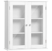 ARMADIETTO PENSILE BAGNO A 2 ANTE IN LEGNO E VETRO CON RIPIANO REGOLABILE, 55X20X65 CM, BIANCO