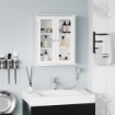 ARMADIETTO PENSILE BAGNO A 2 ANTE IN LEGNO E VETRO CON RIPIANO REGOLABILE, 55X20X65 CM, BIANCO