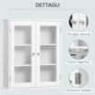 ARMADIETTO PENSILE BAGNO A 2 ANTE IN LEGNO E VETRO CON RIPIANO REGOLABILE, 55X20X65 CM, BIANCO