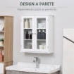 ARMADIETTO PENSILE BAGNO A 2 ANTE IN LEGNO E VETRO CON RIPIANO REGOLABILE, 55X20X65 CM, BIANCO