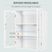ARMADIETTO PENSILE BAGNO A 2 ANTE IN LEGNO E VETRO CON RIPIANO REGOLABILE, 55X20X65 CM, BIANCO
