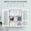 ARMADIETTO PENSILE BAGNO A 2 ANTE IN LEGNO E VETRO CON RIPIANO REGOLABILE, 55X20X65 CM, BIANCO