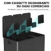 BIDONE IMMONDIZIA A 3 SEZIONI DA 20L CON CHIUSURA SILENZIOSA, IN ACCIAIO INOX E PP 61.9X36.6X56.7 CM, NERO