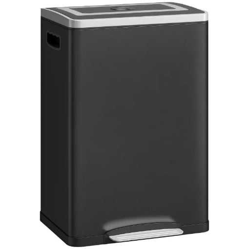 BIDONE IMMONDIZIA A 2 SEZIONI DA 20L CON COPERCHIO SILENZIOSO, IN ACCIAIO INOX E PP, 40X34.8X59 CM, NERO