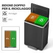 BIDONE IMMONDIZIA A 2 SEZIONI DA 20L CON COPERCHIO SILENZIOSO, IN ACCIAIO INOX E PP, 40X34.8X59 CM, NERO