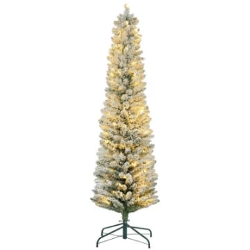 ALBERO DI NATALE INNEVATO CON 329 RAMI E LUCI LED BIANCHE, IN PLASTICA E METALLO, Ï52X180 CM, VERDE