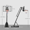 CANESTRO BASKET IN ACCIAIO, REGOLABILE IN ALTEZZA E PORTATILE CON TABELLONE E RUOTE, 107X70CM, NERO E ROSSO
