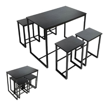 SET TAVOLO CON 4 SGABELI IN LEGNO100X60X87 CM NERO 