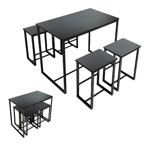 SET TAVOLO CON 4 SGABELI IN LEGNO100X60X87 CM NERO 