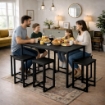 SET TAVOLO CON 4 SGABELI IN LEGNO100X60X87 CM NERO 