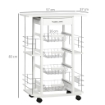 CARRELLO DA CUCINA CON CASSETTO, 4 CESTI E 4 RIPIANI, IN METALLO, CERAMICA E LEGNO, 57X37X83 CM, BIANCO