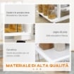 CARRELLO DA CUCINA CON CASSETTO, 4 CESTI E 4 RIPIANI, IN METALLO, CERAMICA E LEGNO, 57X37X83 CM, BIANCO