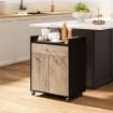 CARRELLO DA CUCINA CON CASSETTO, ARMADIETTO E 4 RUOTE IN LEGNO, 60X40X77CM, NERO