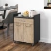 CARRELLO DA CUCINA CON CASSETTO, ARMADIETTO E 4 RUOTE IN LEGNO, 60X40X77CM, NERO