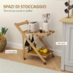 CARRELLO DA CUCINA PORTAVIVANDE PIEGHEVOLE A 2 LIVELLI CON PORTABOTTIGLIE IN LEGNO DI BAMBOO