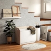 CASSAPANCA IN LEGNO MODERNA CON SCHIENALE E VANO CONTENITORE, 62.4X40X51.5CM, BIANCO
