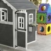 CASETTA PER BAMBINI 3-8 ANNI CON 6 FINESTRE E FIORIERA, IN LEGNO DI ABETE, 104.5X110X137 CM, GRIGIA