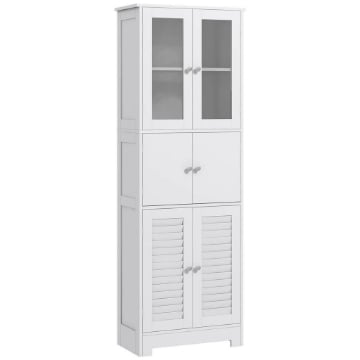 MOBILE COLONNA BAGNO CON 3 ARMADIETTI E ANTE IN VETRO E A PERSIANA 60X30X170.5 CM BIANCO