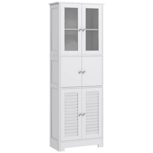 MOBILE COLONNA BAGNO CON 3 ARMADIETTI E ANTE IN VETRO E A PERSIANA 60X30X170.5 CM BIANCO